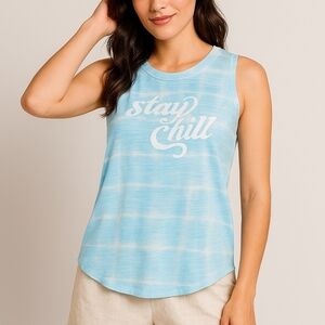 Secret Treasures Light Blue Tie-Dye 'Stay Chill' Sleeveless Tank